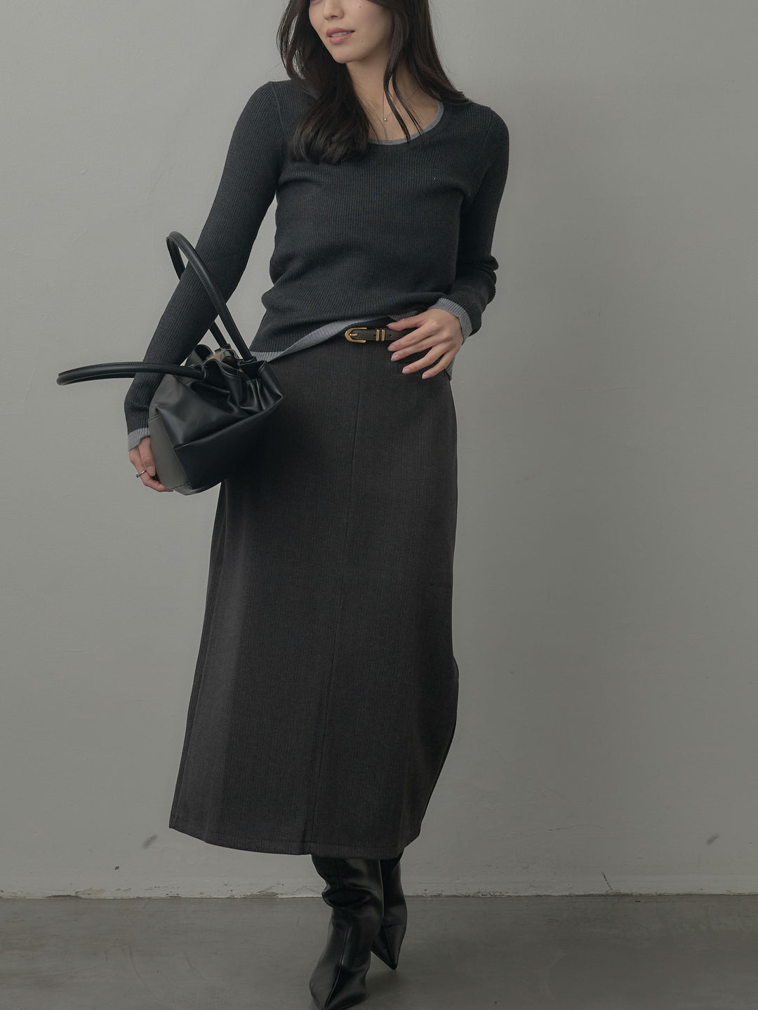 ウールタッチフロントポケットデザインIラインスカート