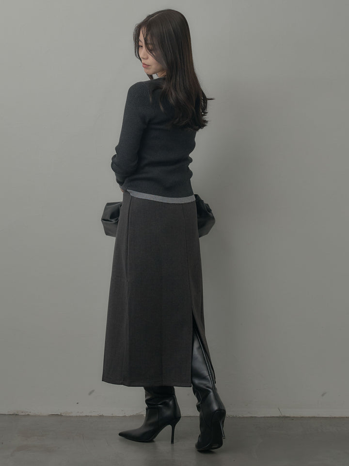 配色ラウンドネックニットトップス