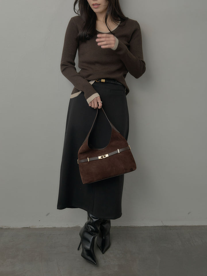 配色ラウンドネックニットトップス