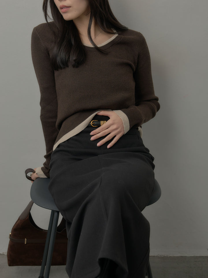 ウールタッチフロントポケットデザインIラインスカート