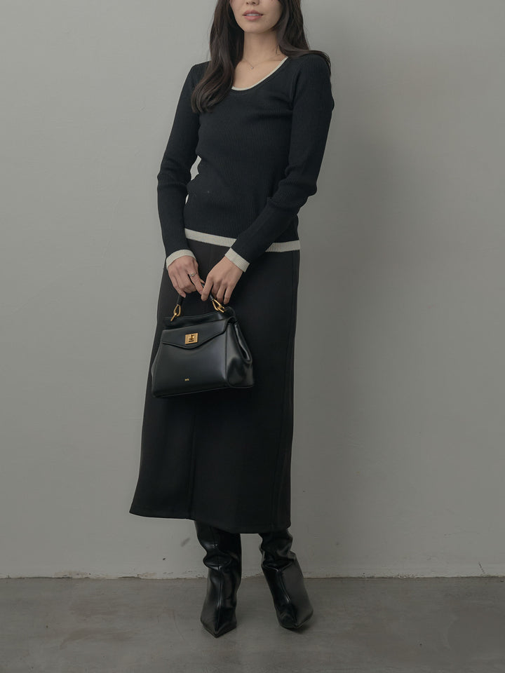 配色ラウンドネックニットトップス