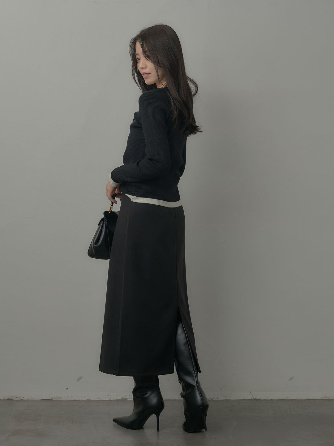 ウールタッチフロントポケットデザインIラインスカート
