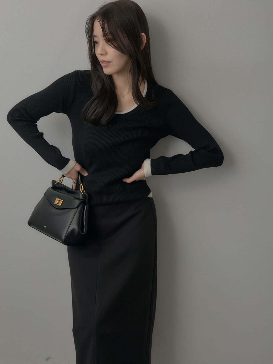 ウールタッチフロントポケットデザインIラインスカート