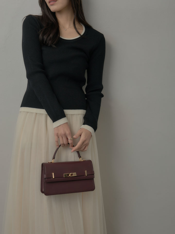 配色ラウンドネックニットトップス