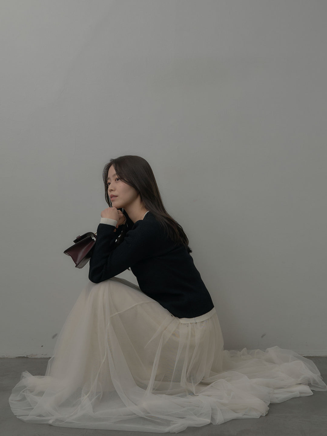 配色ラウンドネックニットトップス