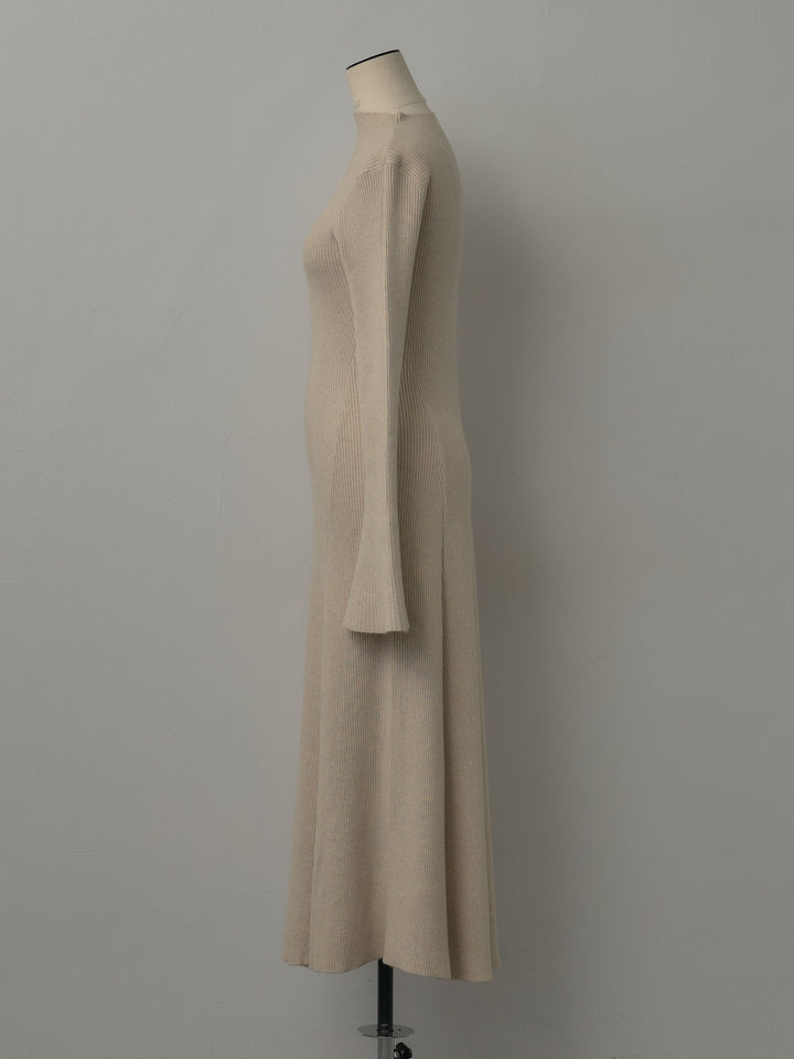 プチネックロングリブニットワンピース