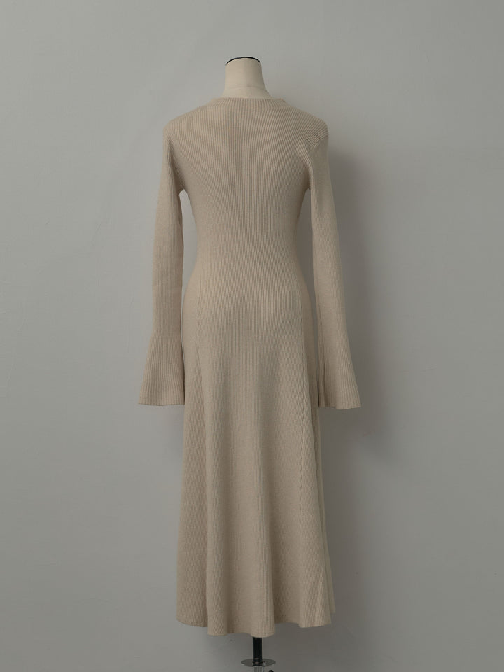 プチネックロングリブニットワンピース