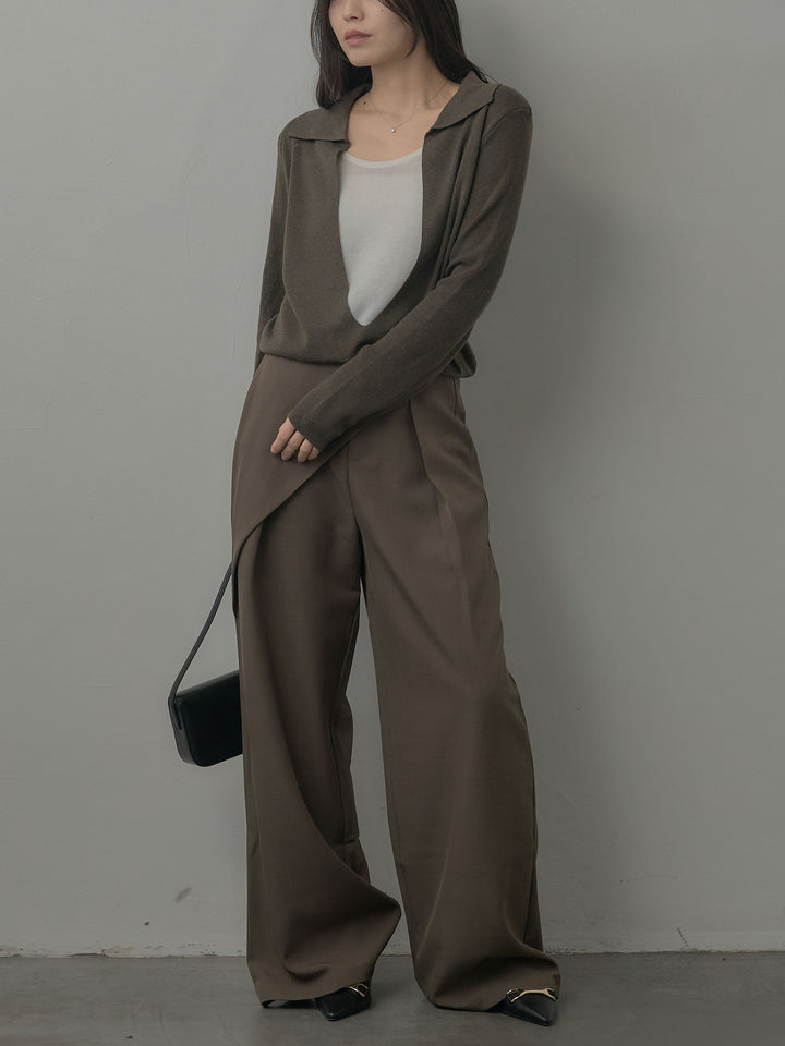 配色レイヤード襟ポロニットトップス