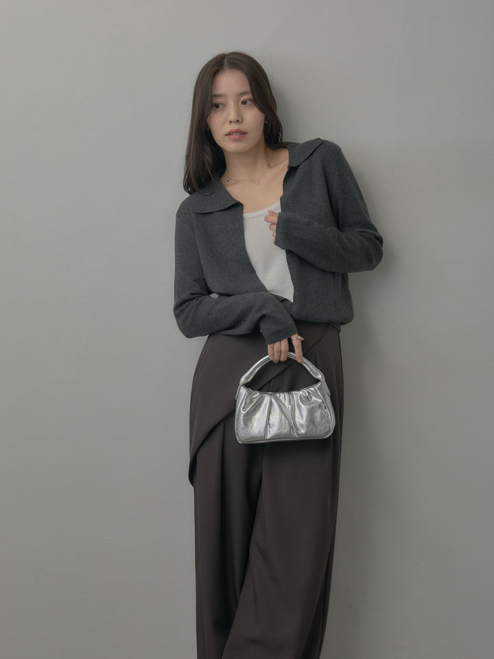 配色レイヤード襟ポロニットトップス