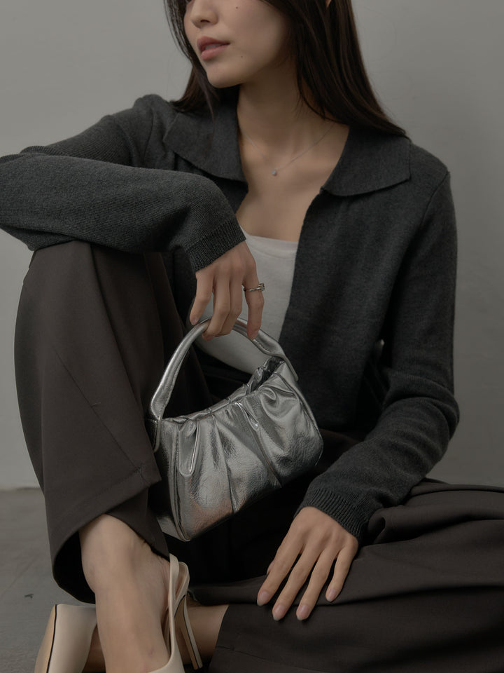 配色レイヤード襟ポロニットトップス