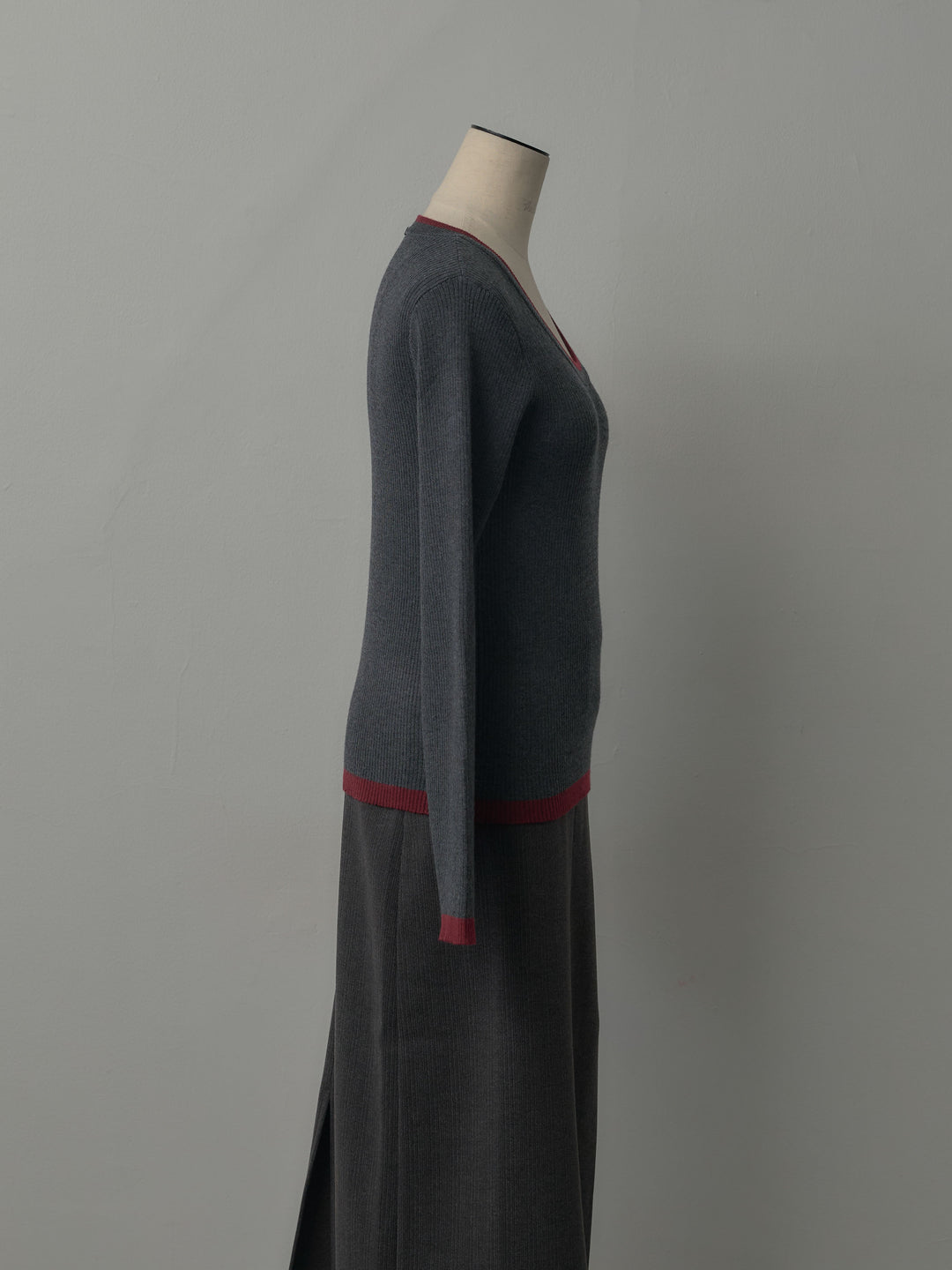 配色ラウンドネックニットトップス