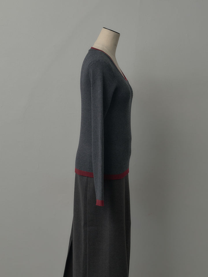 配色ラウンドネックニットトップス