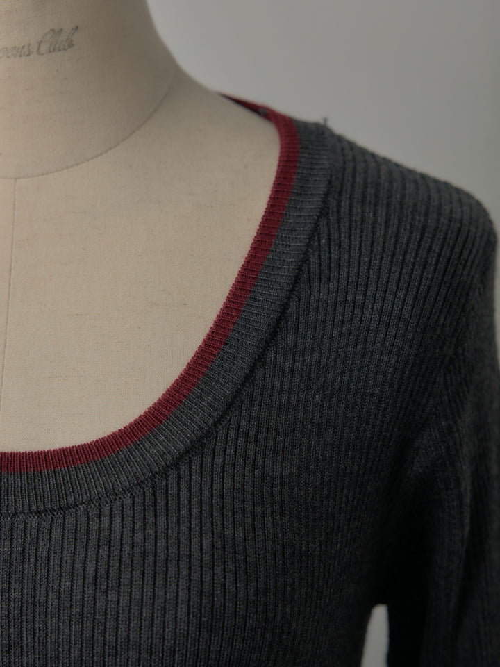 配色ラウンドネックニットトップス