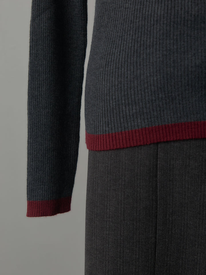 配色ラウンドネックニットトップス