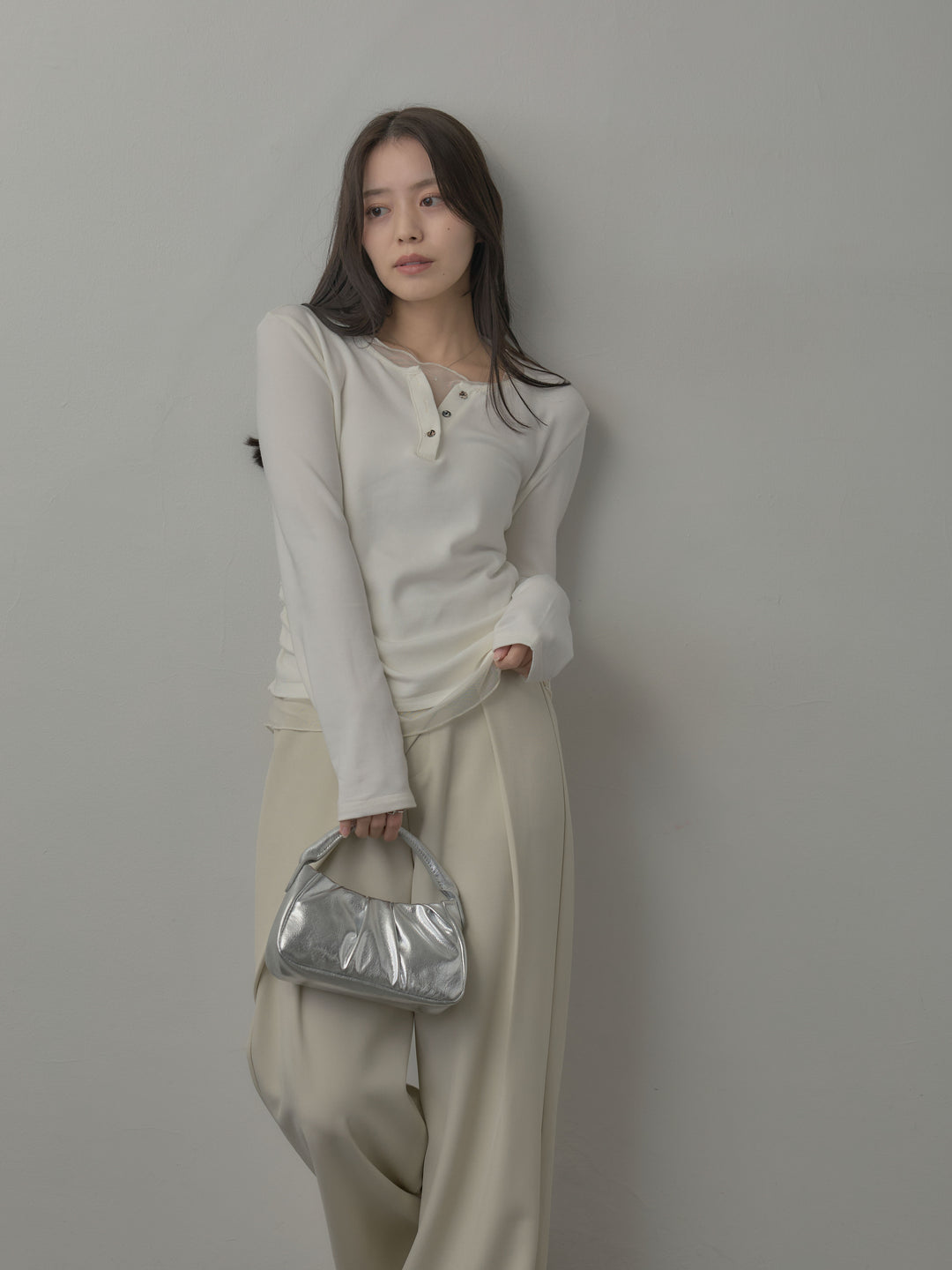 【SET】ミックスヤーンオーバーニットカーディガン+ウエストラップワイドパンツ(2set)