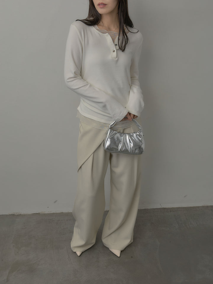 【SET】ミックスヤーンオーバーニットカーディガン+ウエストラップワイドパンツ(2set)