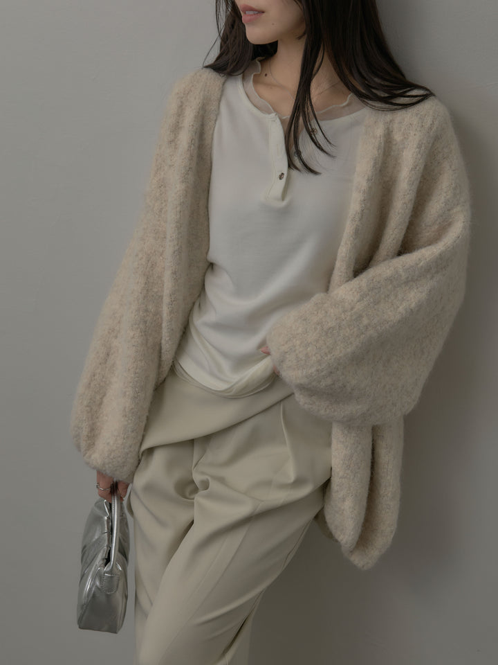 【SET】ミックスヤーンオーバーニットカーディガン+ウエストラップワイドパンツ(2set)