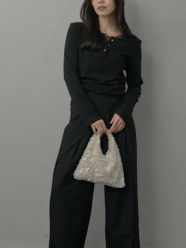 【SET】ミックスヤーンオーバーニットカーディガン+ウエストラップワイドパンツ(2set)