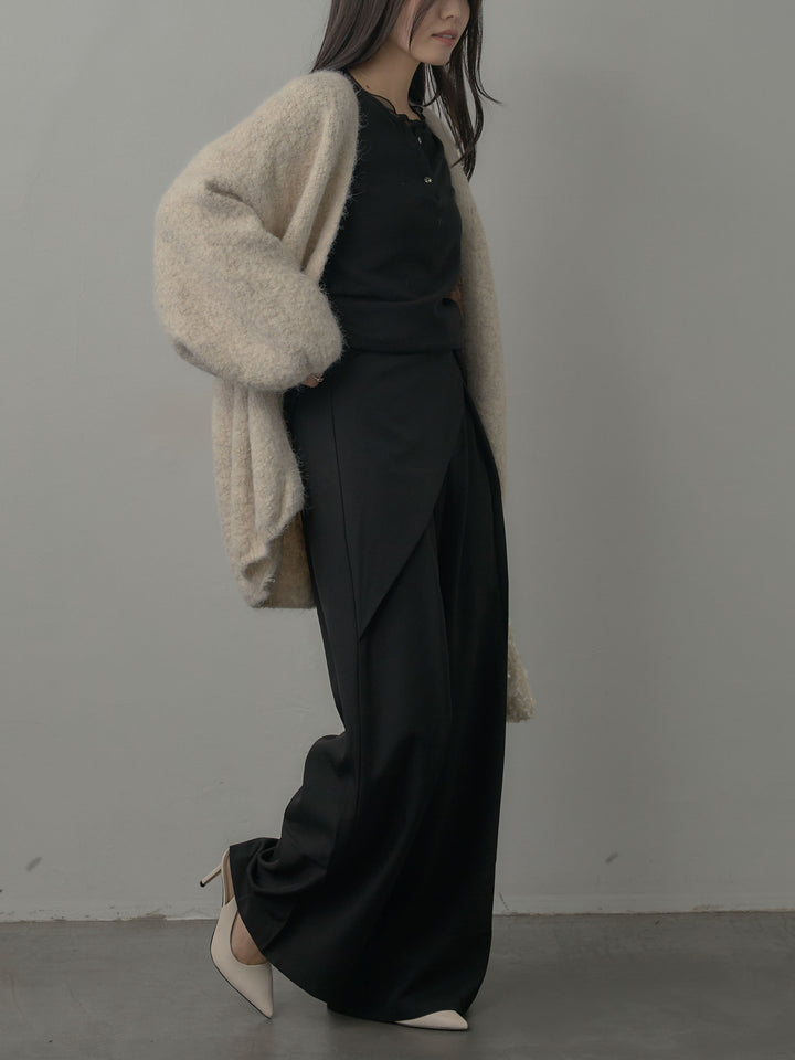 【SET】シアーレイヤードヘンリーネックトップス+ウエストラップワイドパンツ(2set)