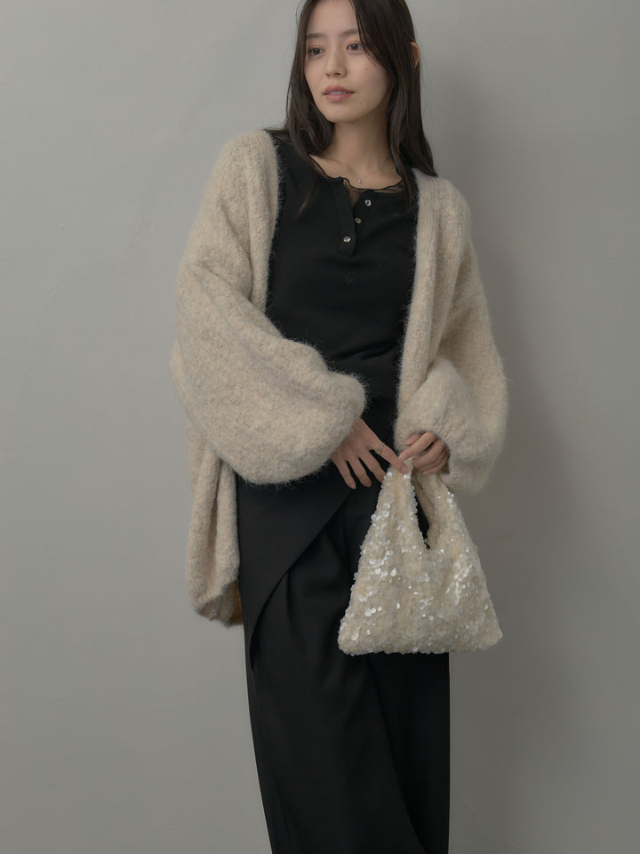 【SET】ミックスヤーンオーバーニットカーディガン+ウエストラップワイドパンツ(2set)