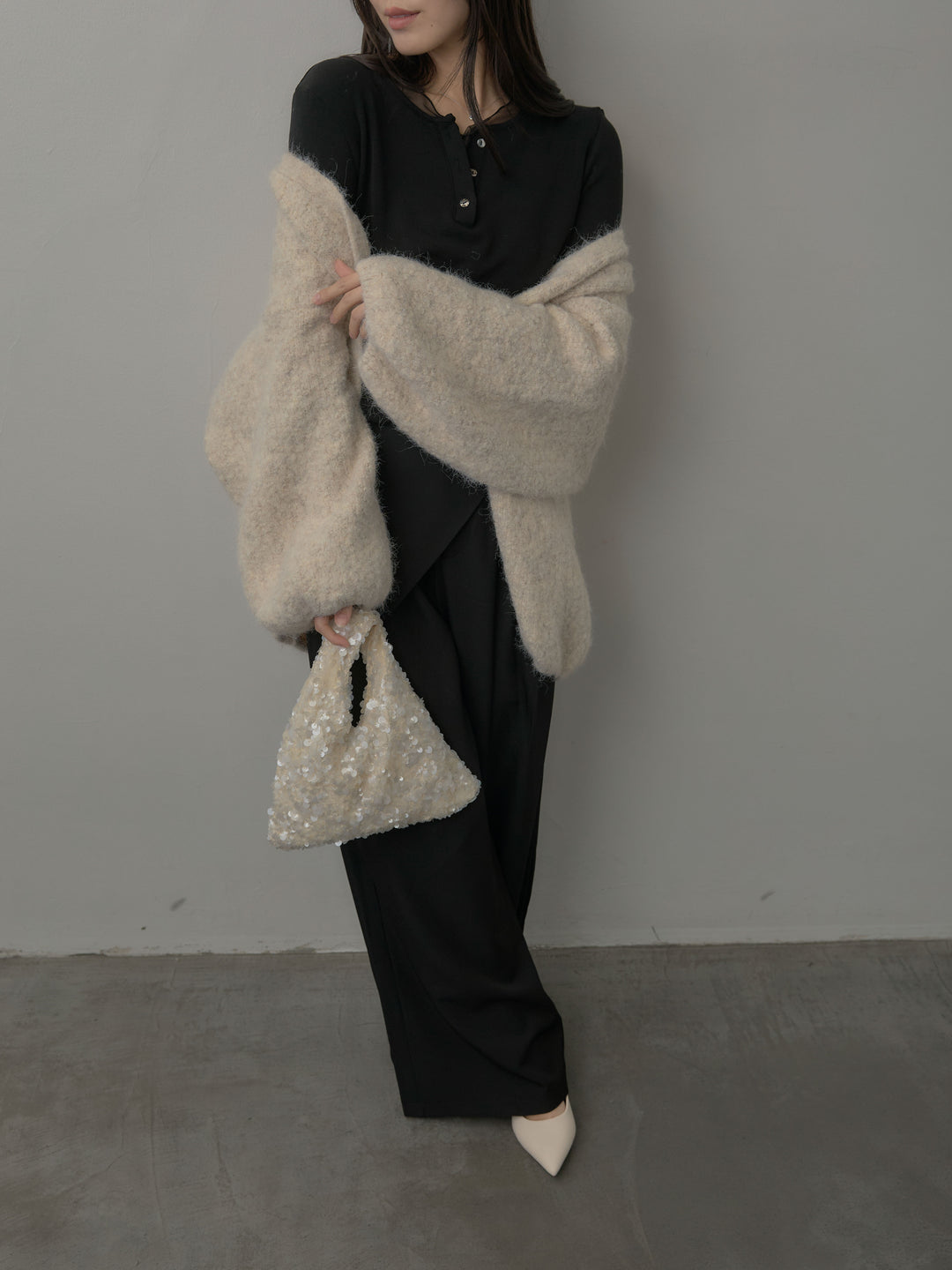 シアーレイヤードヘンリーネックトップス