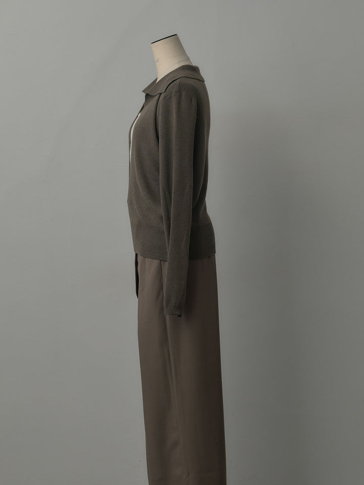 配色レイヤード襟ポロニットトップス