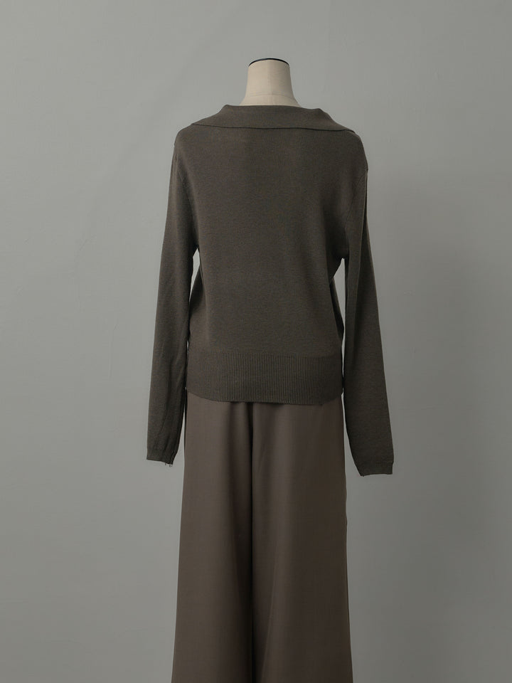 配色レイヤード襟ポロニットトップス