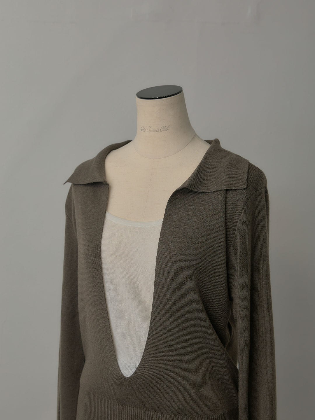 配色レイヤード襟ポロニットトップス