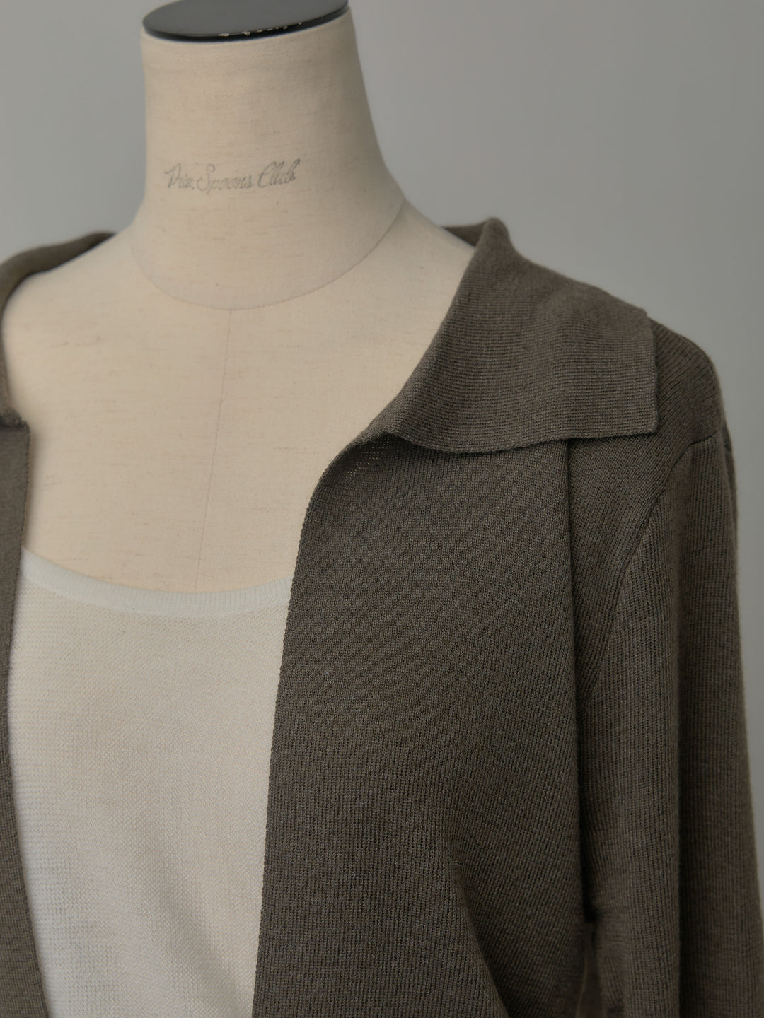 配色レイヤード襟ポロニットトップス