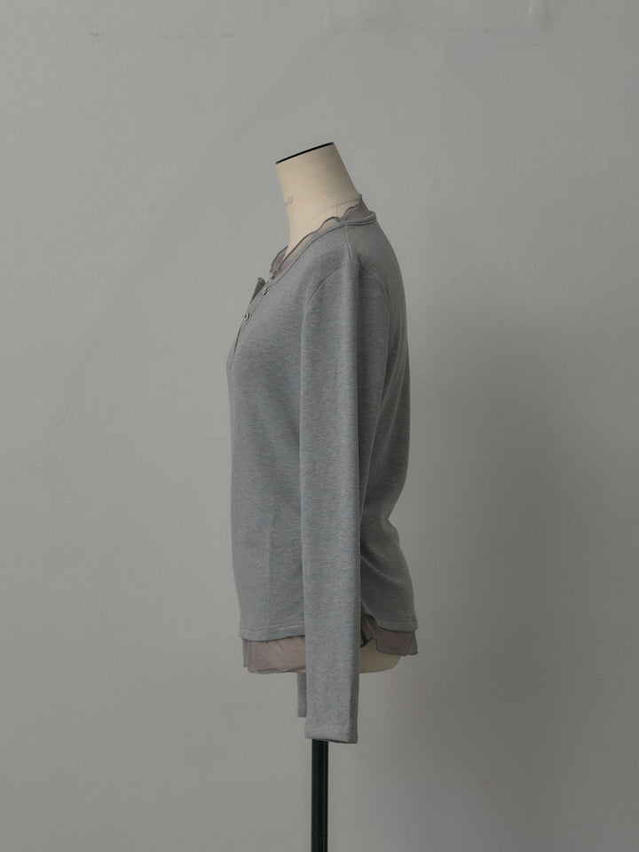 シアーレイヤードヘンリーネックトップス