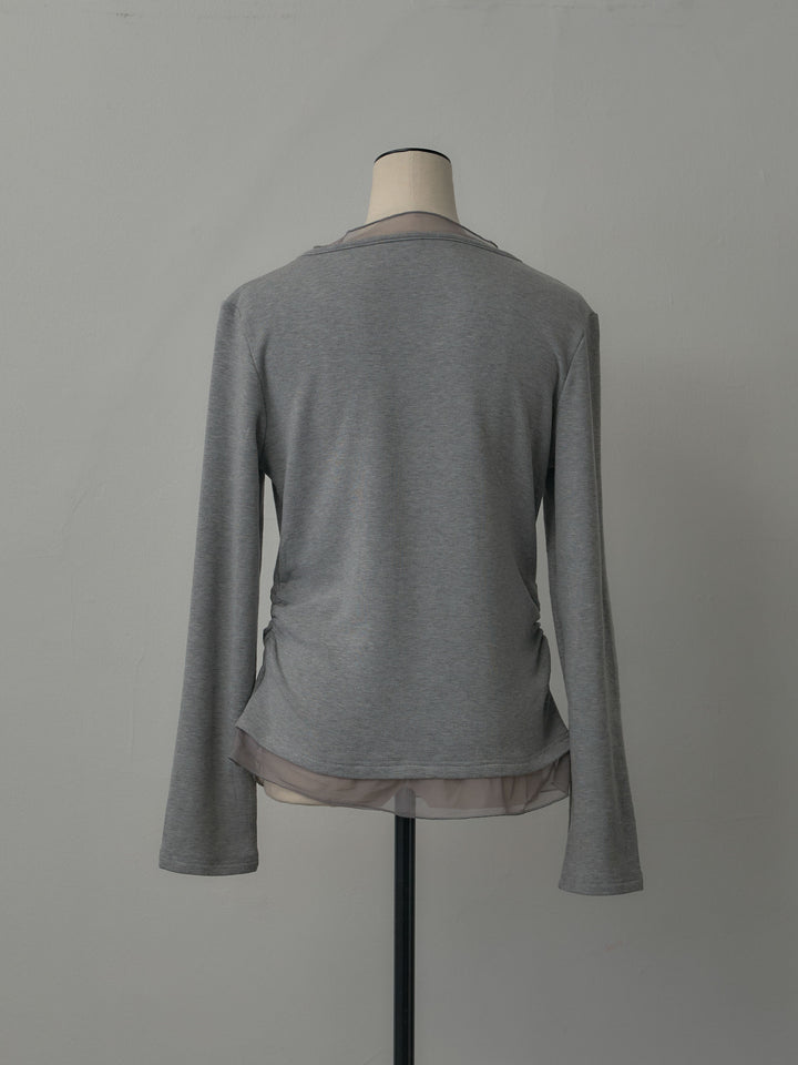 シアーレイヤードヘンリーネックトップス