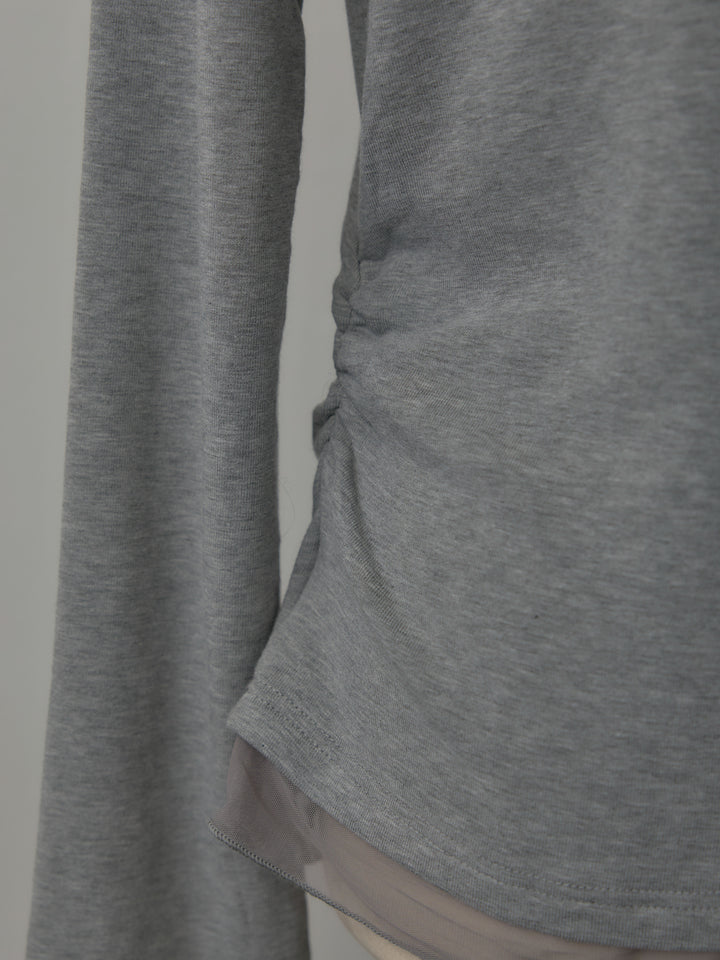 シアーレイヤードヘンリーネックトップス