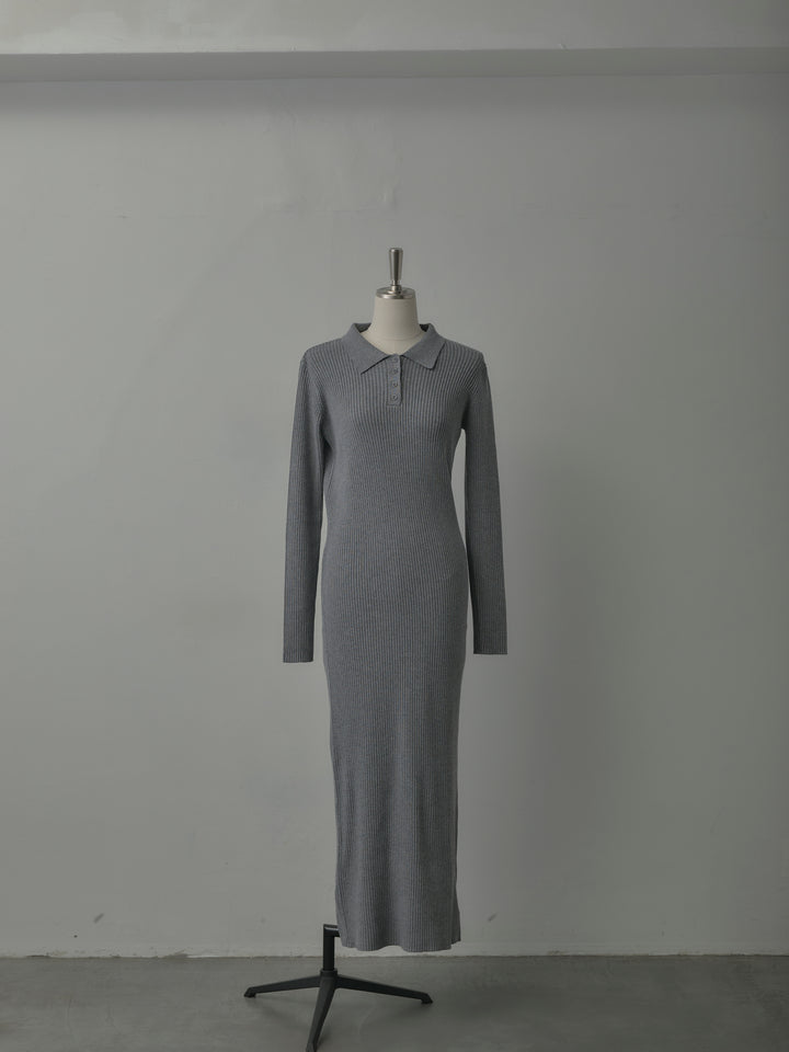 ポロ襟リブニットワンピース