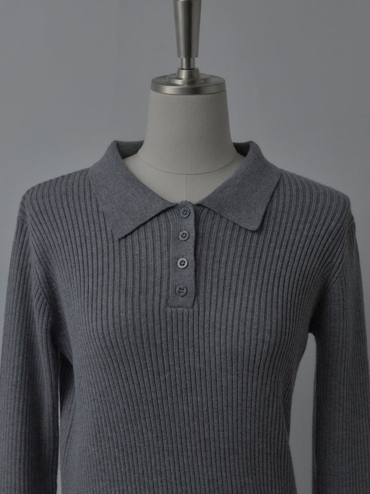 ポロ襟リブニットワンピース