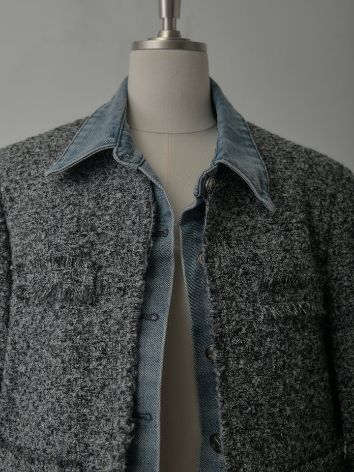 デニムドッキングオーバーサイズツイードジャケット