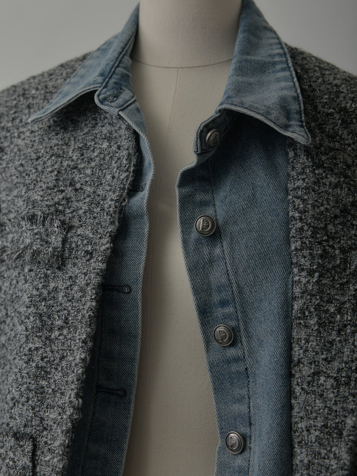 デニムドッキングオーバーサイズツイードジャケット