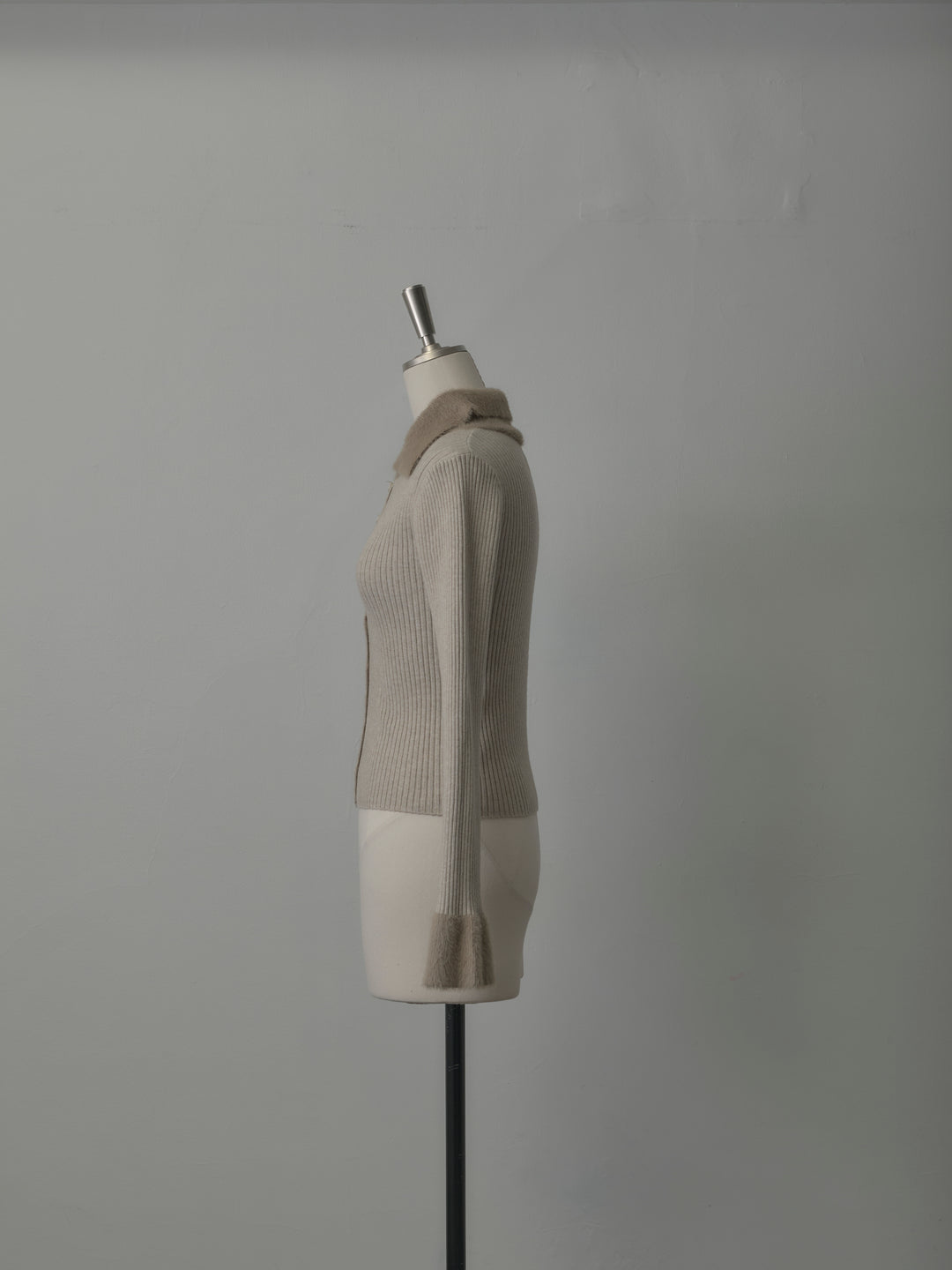 シャギー襟リブニットポロトップス