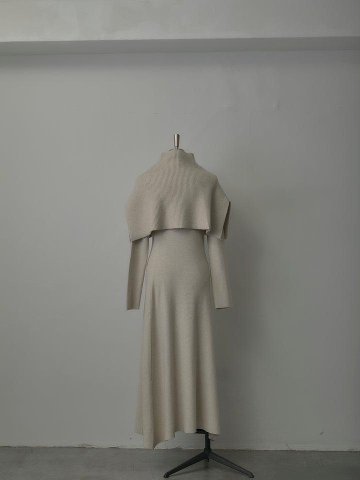 ケープ付きリブニットロングワンピース