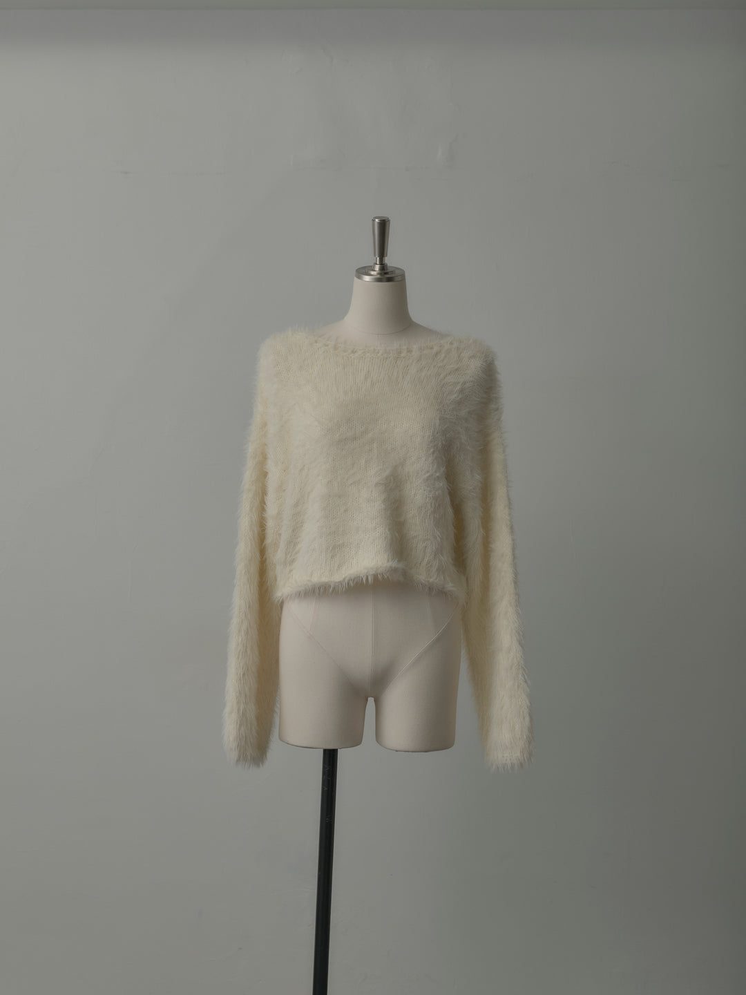 襟デザインシャギーニットトップス