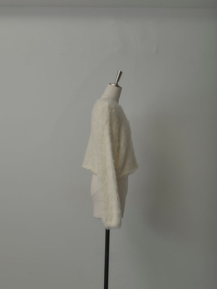 襟デザインシャギーニットトップス