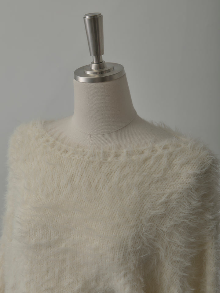 襟デザインシャギーニットトップス