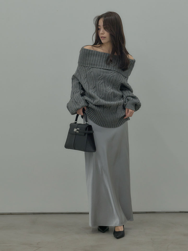 ケーブル編みルーズオフショルニットプルオーバー