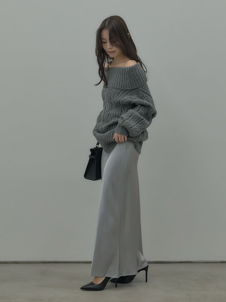 ケーブル編みルーズオフショルニットプルオーバー