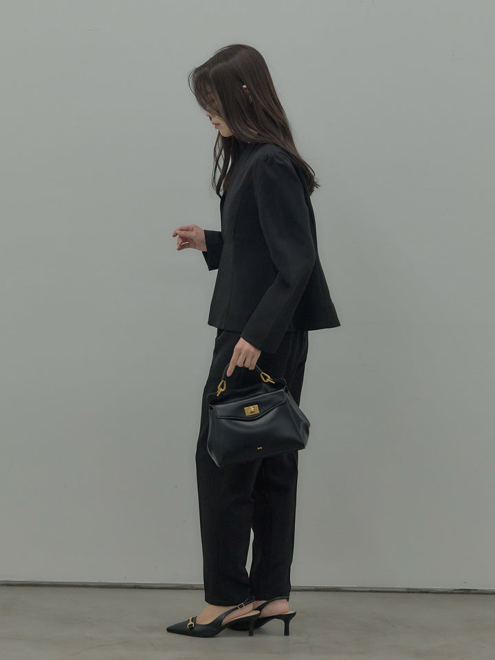 【SET】コントゥアフロントホックノーカラージャケット+ハイウエストデザインパンツ(2set)