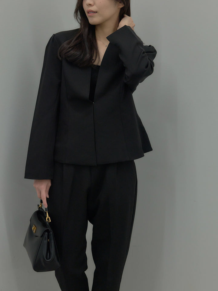 【SET】コントゥアフロントホックノーカラージャケット+ハイウエストデザインパンツ(2set)