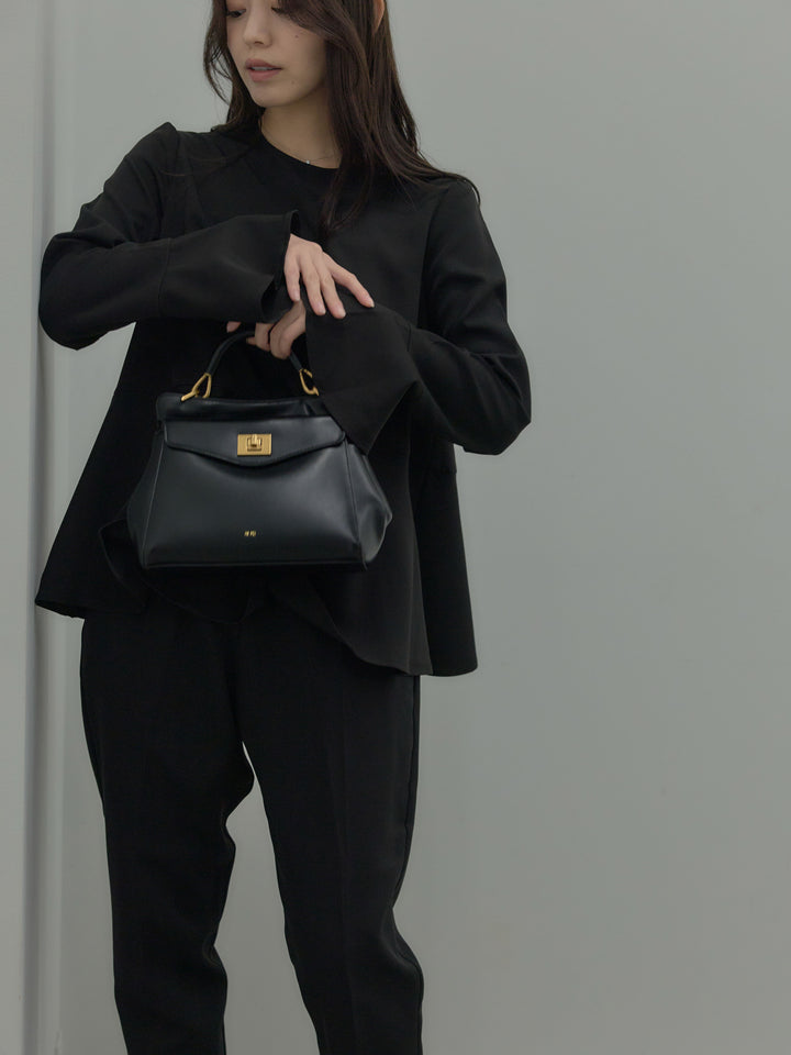 【SET】ラウンドネックベルスリーブペプラムブラウス+ハイウエストデザインパンツ(2set)