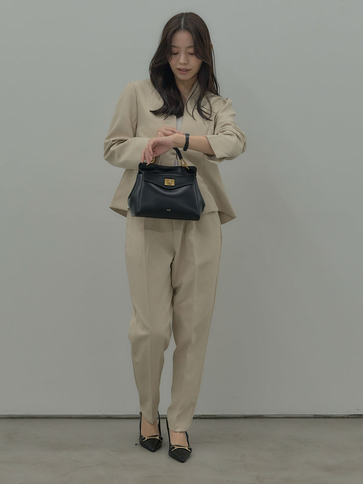 【SET】コントゥアフロントホックノーカラージャケット+ハイウエストデザインパンツ(2set)