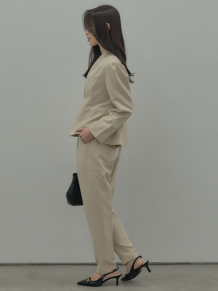 【SET】コントゥアフロントホックノーカラージャケット+ハイウエストデザインパンツ(2set)