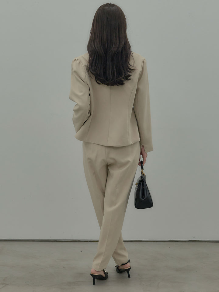 【SET】コントゥアフロントホックノーカラージャケット+ハイウエストデザインパンツ(2set)