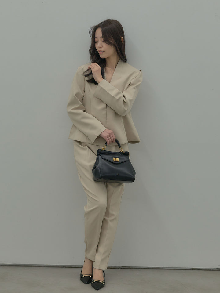 【SET】コントゥアフロントホックノーカラージャケット+ハイウエストデザインパンツ(2set)